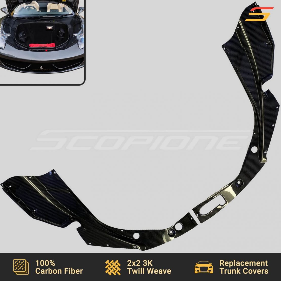 Scopione Carbon Fiber Side Bonnet Trunk Covers For Ferrari Italia