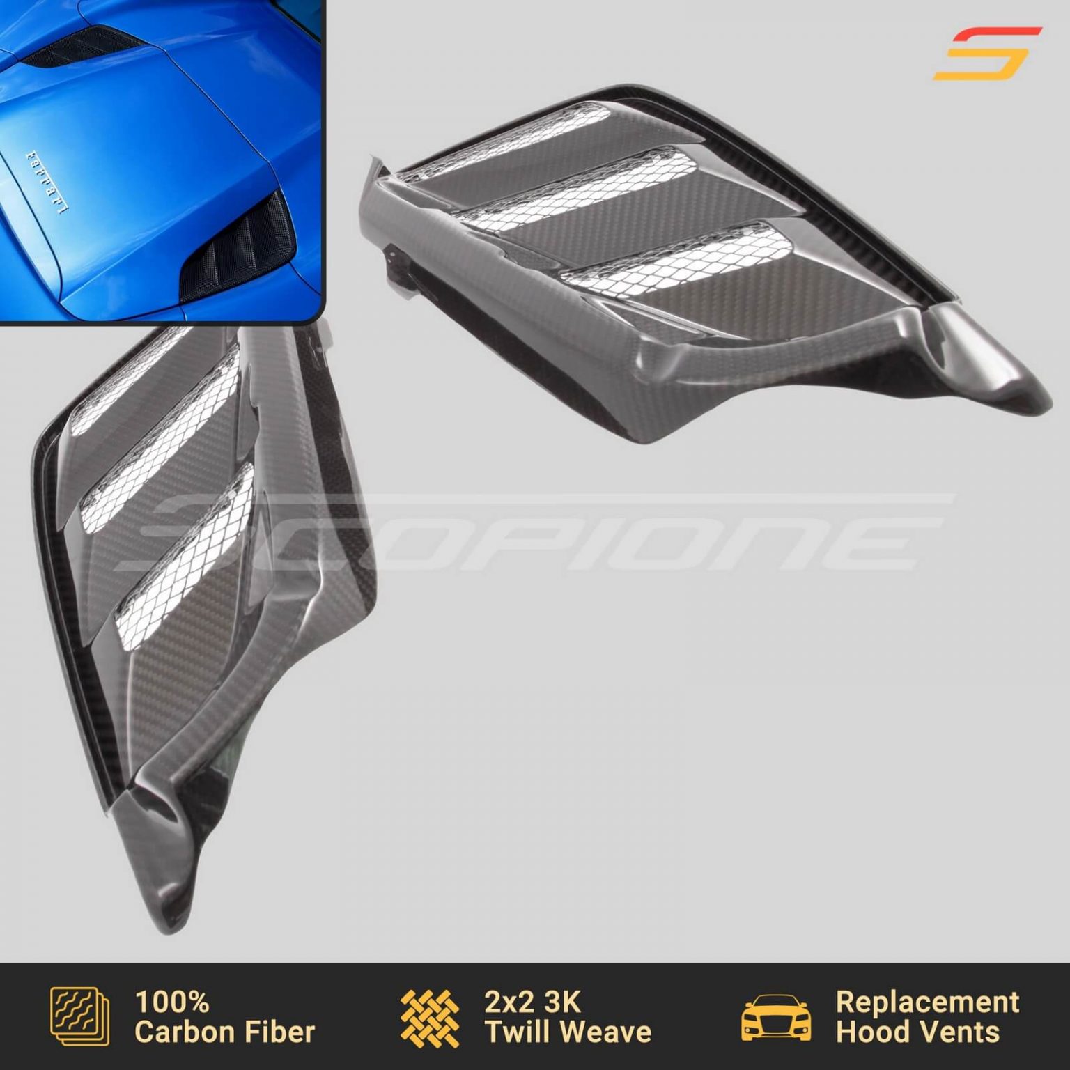 Scopione Carbon Fiber Top Bonnet Trunk Covers For Ferrari 488 GTB Spider