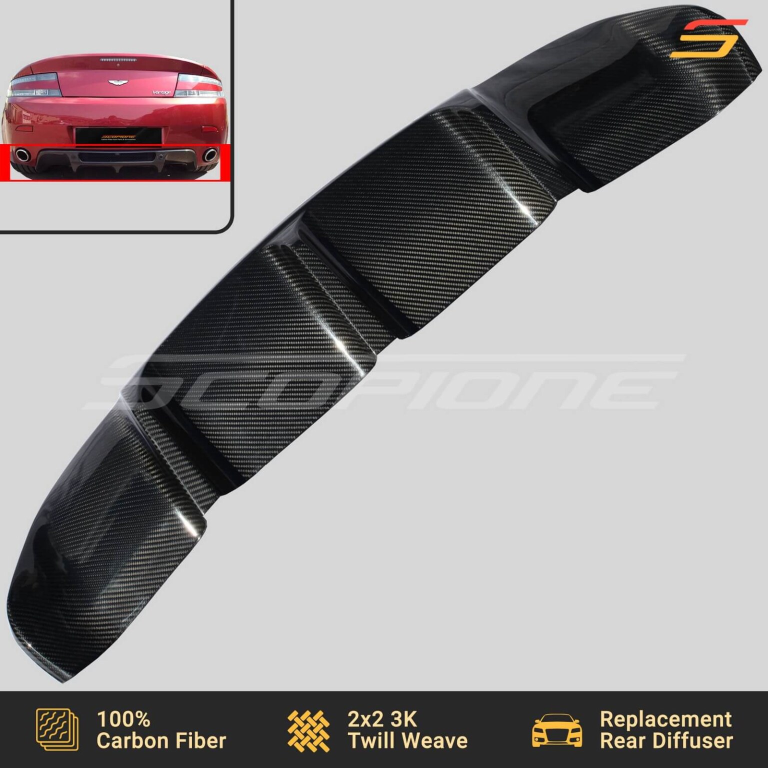 Scopione Carbon Bumper Diffuser: Aston Martin 06-12 V8 Vantage