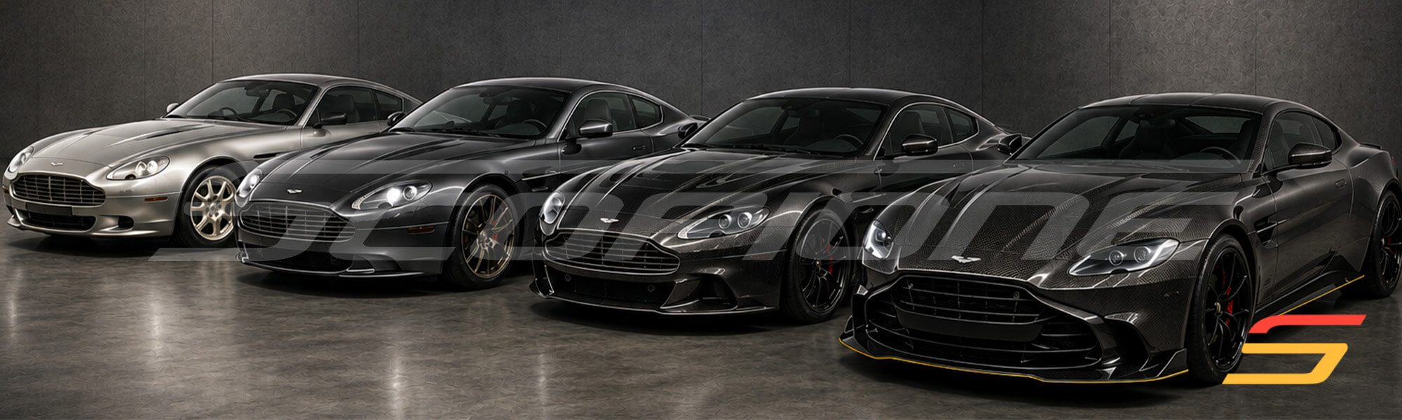 Aston Martin coupes with exposed carbon fiber bodywork – promotional lineup
