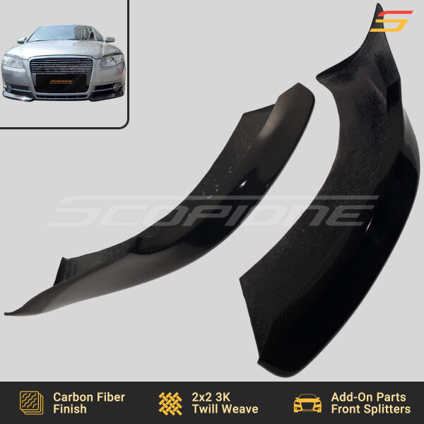Close-up of carbon fiber weave on Scopione front splitters for Audi A4 B7 non-S-Line