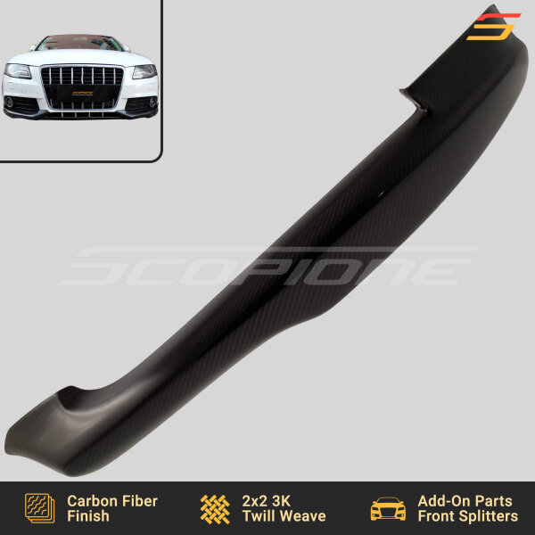 Close-up of carbon fiber weave on Scopione front splitter for Audi A4 B8 non-S-Line