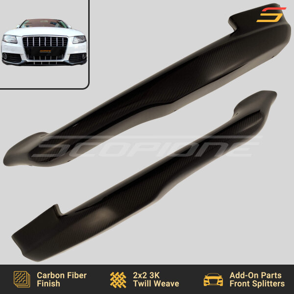 Top-down view of Scopione carbon fiber front splitters for Audi A4 B8 base model