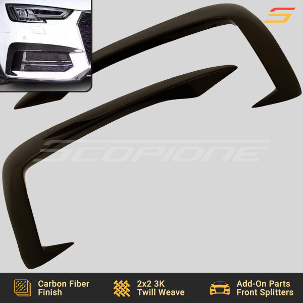Top-down flat view of Scopione carbon fiber front canards for Audi A4 S4 B9 S-Line