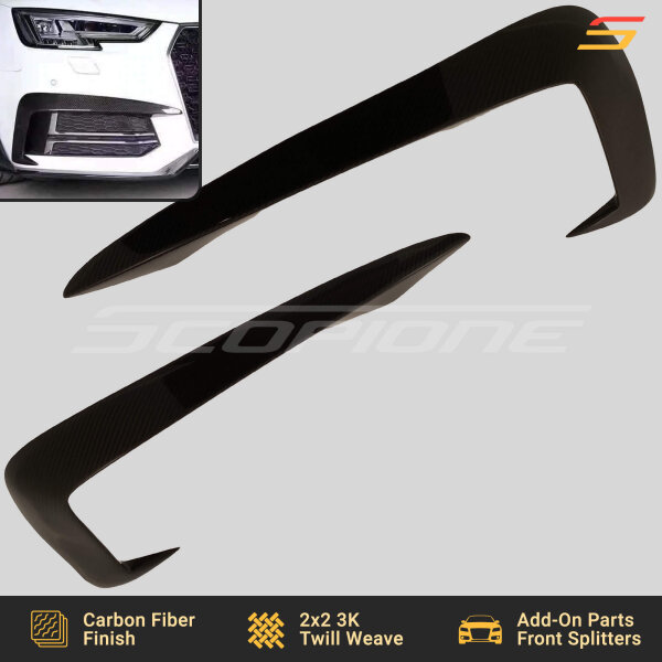 Angled view of Scopione carbon fiber front canards for Audi A4 S4 B9 S-Line