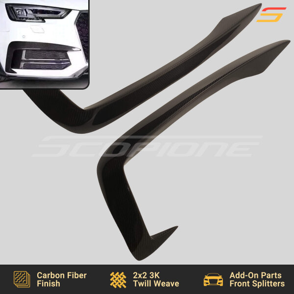 Scopione carbon fiber front canards displayed side-by-side for Audi A4 S4 B9 S-Line