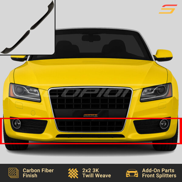 Scopione carbon fiber front bumper splitters installed on Audi A5 B8 2.0T non-S-Line