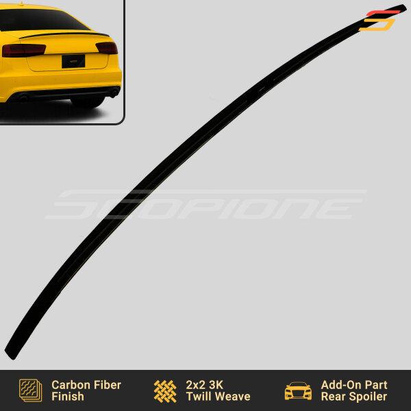 Angled view of Scopione carbon fiber trunk spoiler for Audi A6 S6 C7 sedan