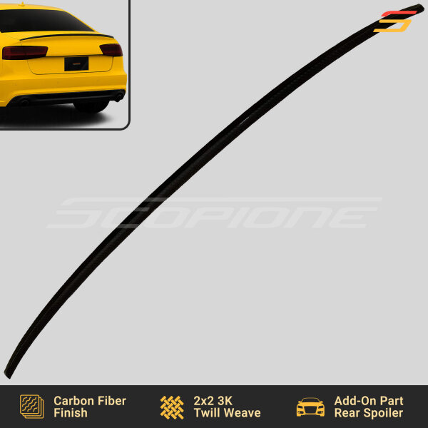 Top-down view of Scopione carbon fiber trunk spoiler for Audi A6 S6 C7 sedan