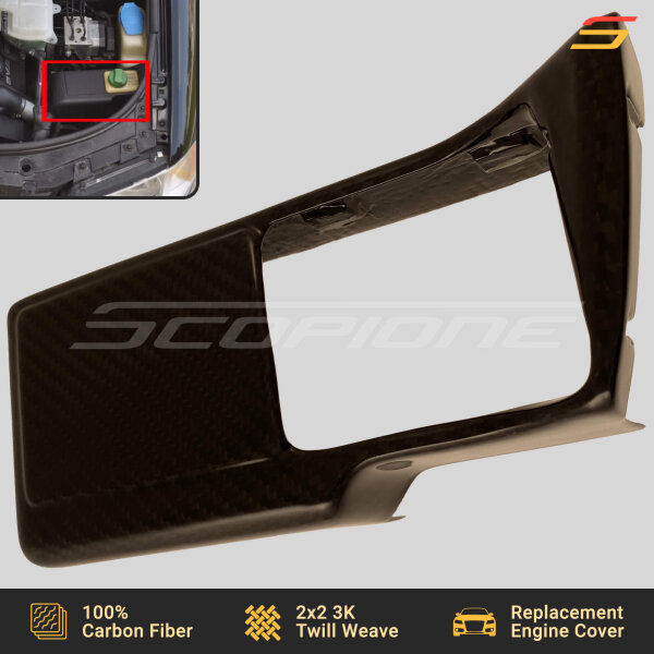 Close-up of carbon fiber weave on Scopione power steering fluid cover for Audi S4 B5 A4 B5