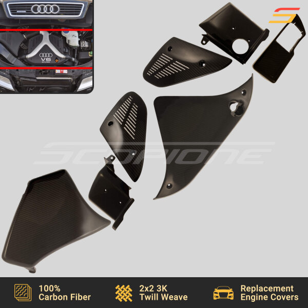 Scopione 7-piece carbon fiber engine bay covers kit for Audi S4 B5 2.7T V6 BiTurbo