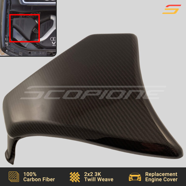 Angled view of Scopione carbon fiber air intake box cover for Audi 2.7T