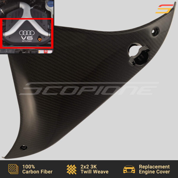 Front angled view of Scopione carbon fiber front engine cover for Audi S4 B5 and A6 C5