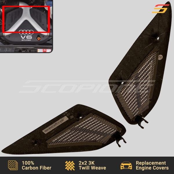 Underside view of Scopione carbon fiber side engine covers for Audi S4 B5 A6 C5 2.7T