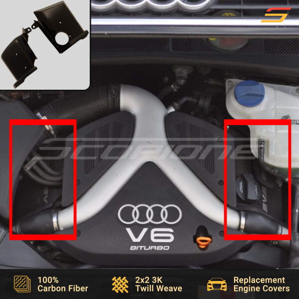Scopione carbon fiber valve engine covers installed in Audi 2.7T engine bay