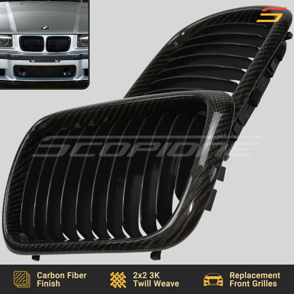 Scopione Carbon Fiber Kidney Grilles for BMW E36 LCI 1997–1999 – Side View