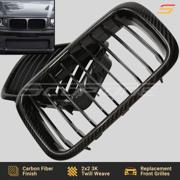 Close-Up of Scopione Carbon Fiber Kidney Grille for BMW E36 Pre-Facelift