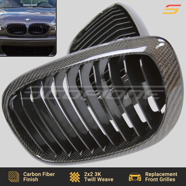 Close-Up of Carbon Fiber Weave on Scopione Kidney Grilles for BMW E46 LCI Coupe