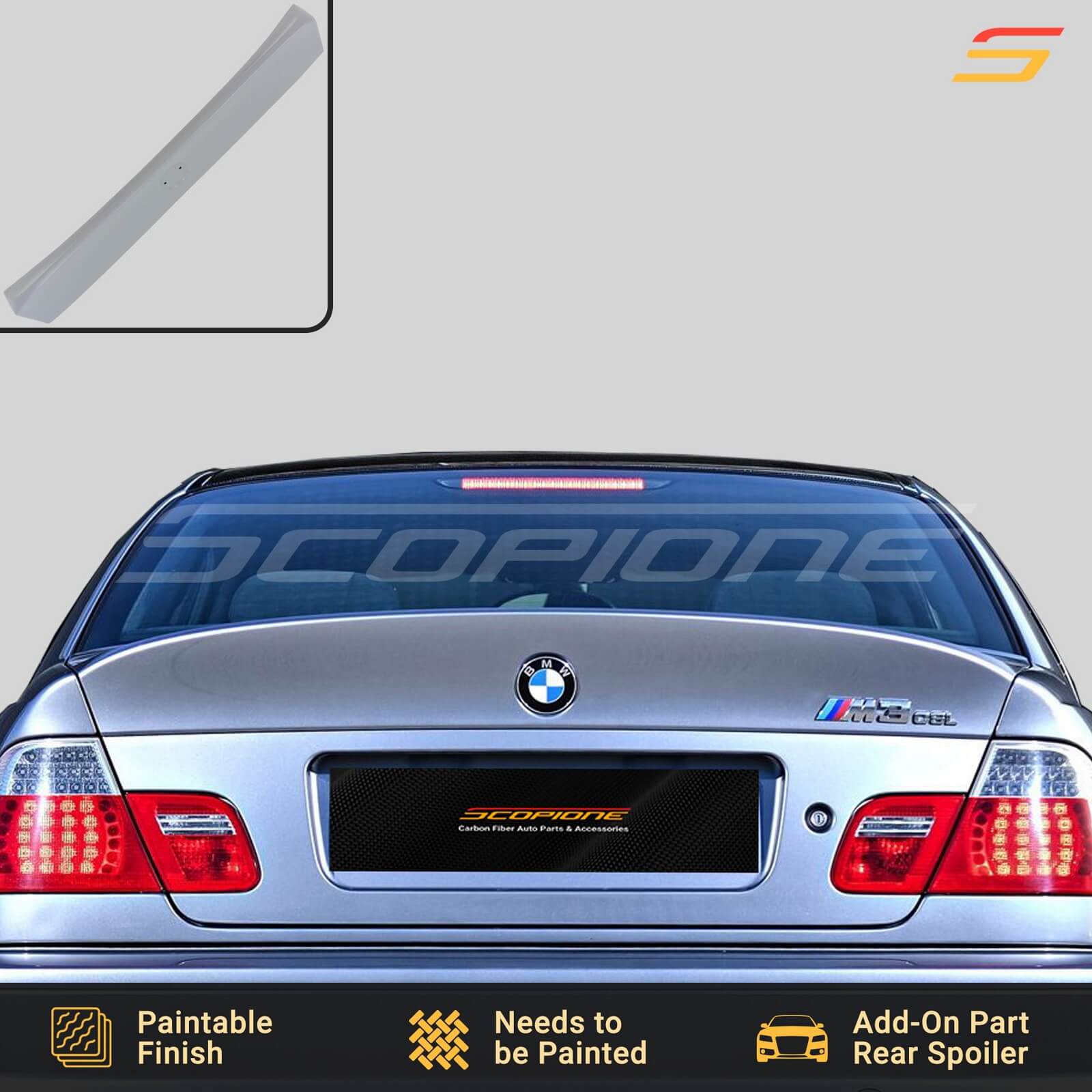Scopione FiberGlass Rear CSL M3 Trunk Spoiler for BMW 3 Series E46