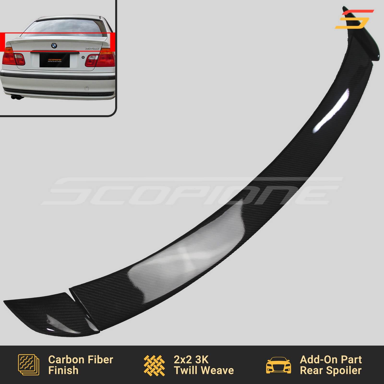 Scopione Carbon Fiber Rear Trio Trunk Spoiler for BMW 3 Series E46