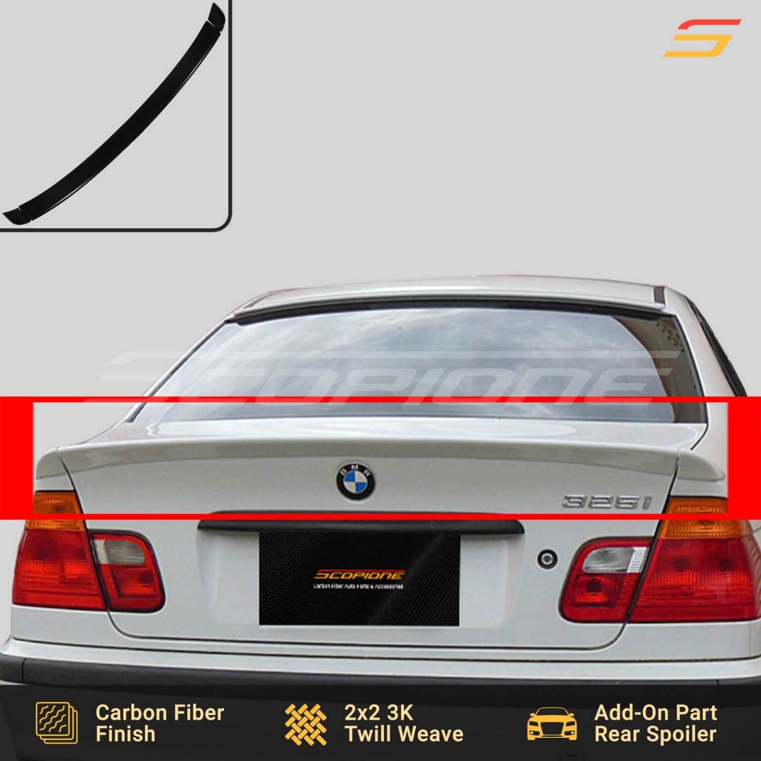 Scopione Carbon Fiber Rear Trio Trunk Spoiler for BMW 3 Series E46 Sedan