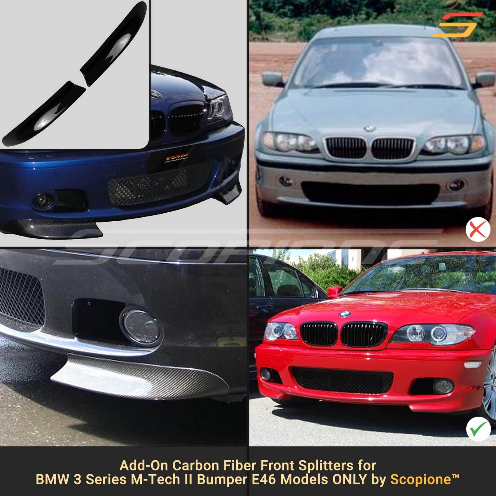 Carbon Fiber Performance Front Bumper Lip for BMW 99-06 E46 M-Tech Only 