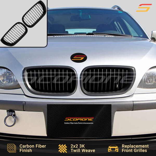 Scopione Carbon Fiber Kidney Grilles Installed on BMW E46 4-Door LCI Sedan