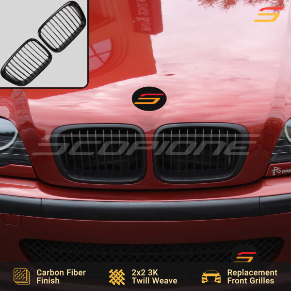 Scopione Carbon Fiber Kidney Grilles Installed on BMW E46 4-Door Sedan Pre-LCI