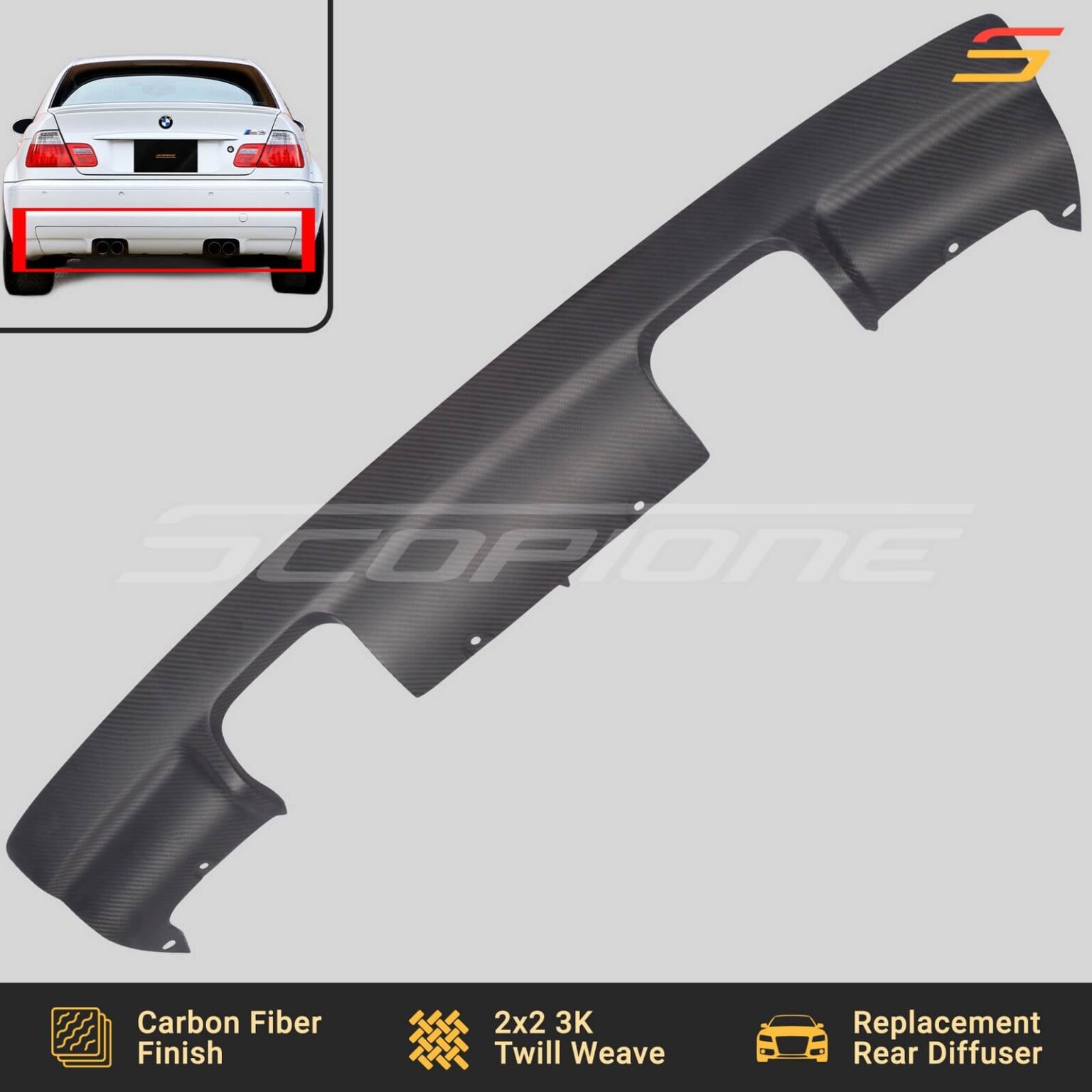 M3 Rear Carbon Diffuser Matte Carbon Fiber Rear Bumper Diffuser for BMW 01-06 3 Series M3