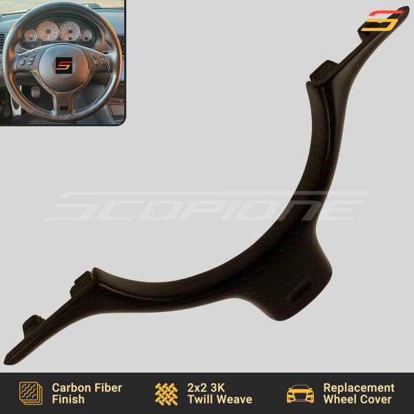 Top View of Scopione carbon fiber lower steering trim for BMW E46 and E39