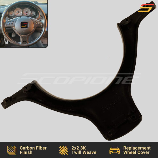 Underside view of Scopione carbon fiber lower steering wheel trim for BMW M3 E46 and M5 E39