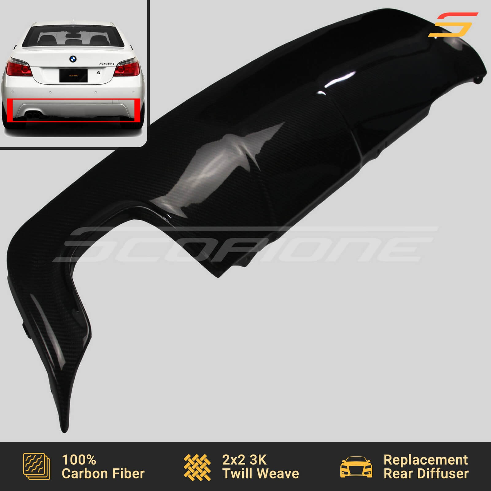 Scopione Carbon Fiber Rear M-Tech Bumper Diffuser for BMW 5 Series