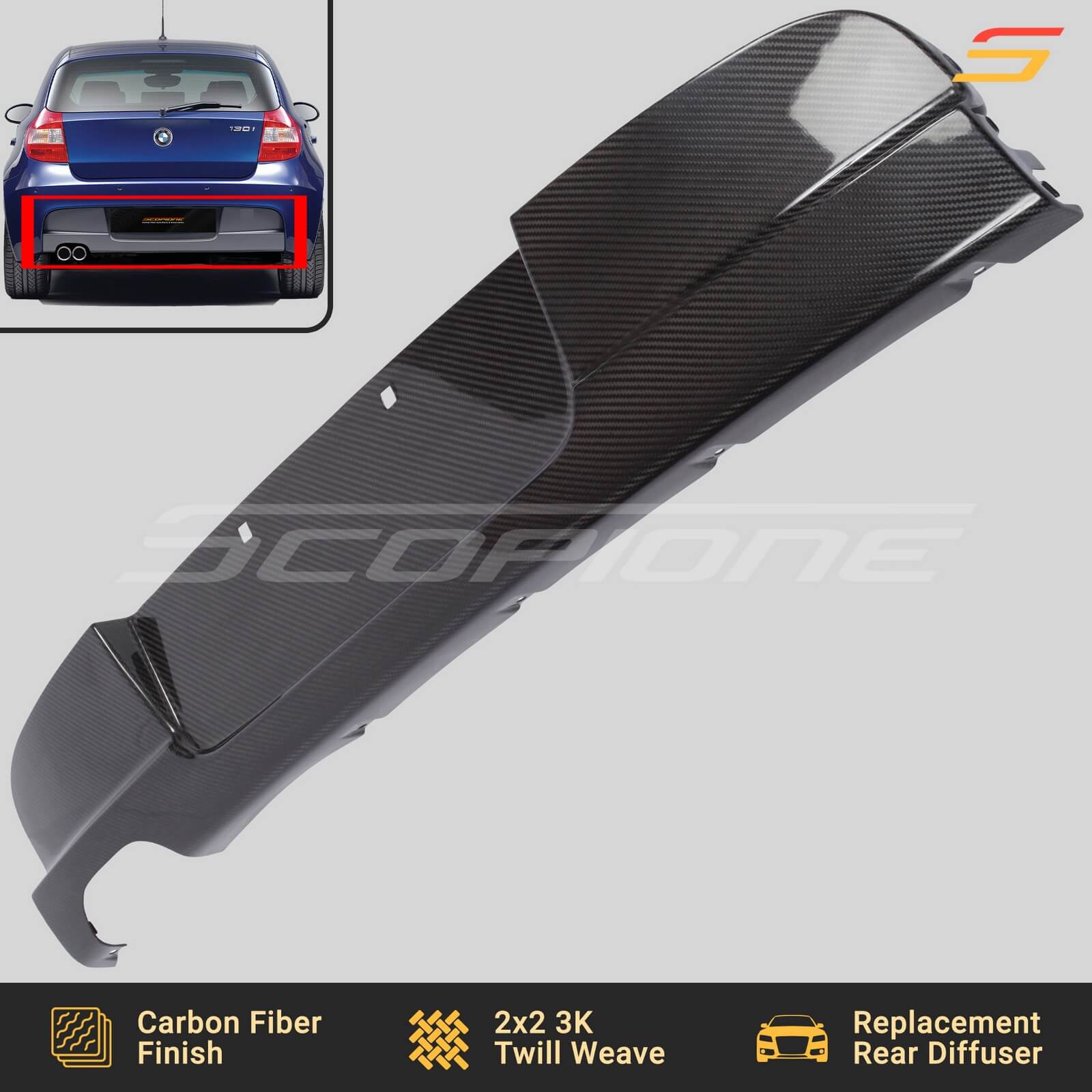 Scopione Carbon Fiber Rear M-Tech Bumper Diffuser for BMW 1 Series