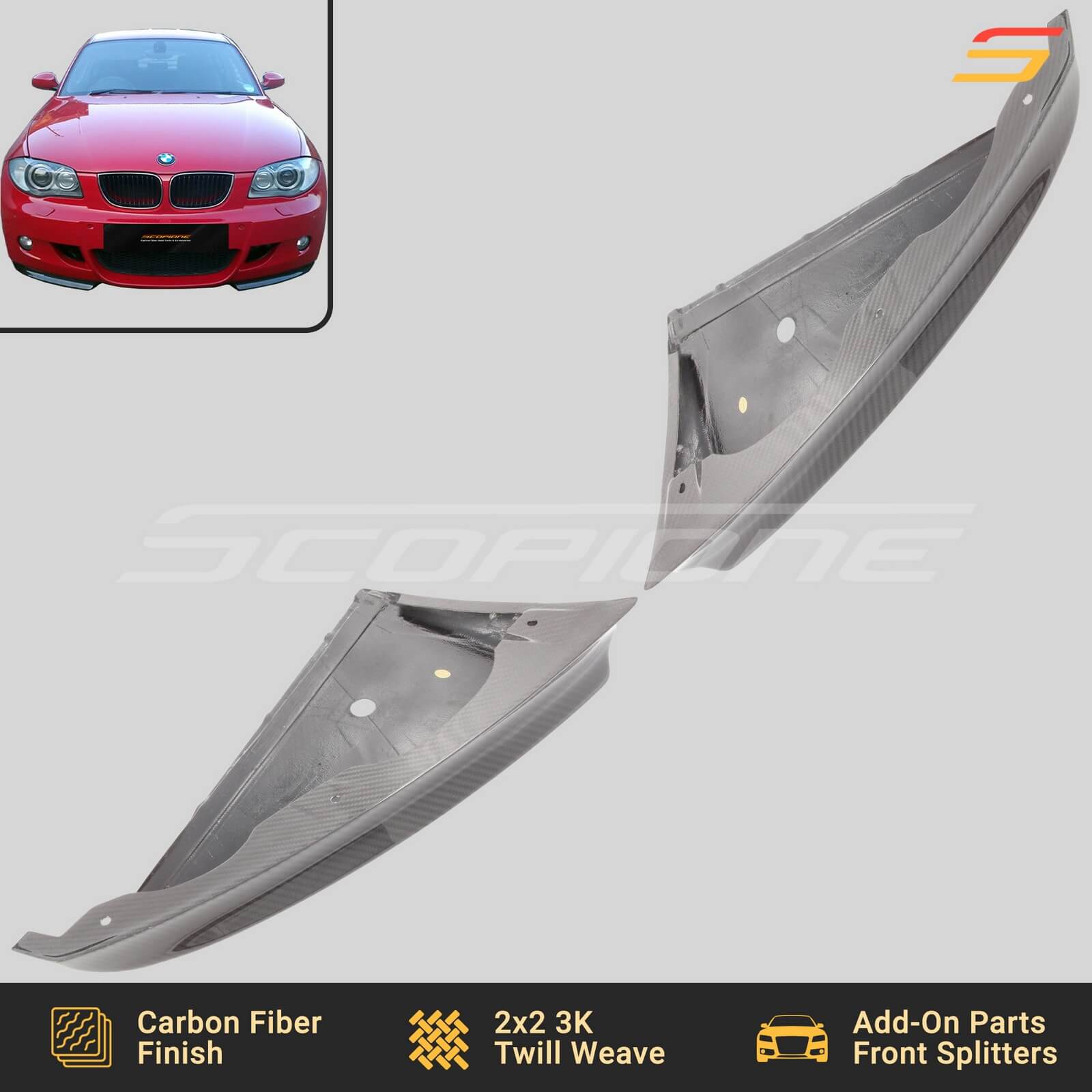 Scopione Carbon Fiber Front Splitters for BMW 1 Series M-Tech E82 E88
