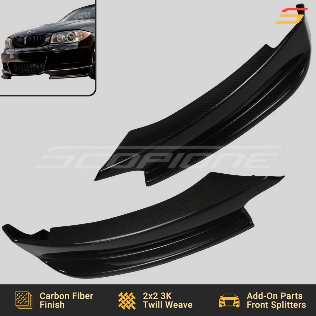 Scopione Carbon Fiber Front Splitters for BMW 1 Series M-Tech E82 E88