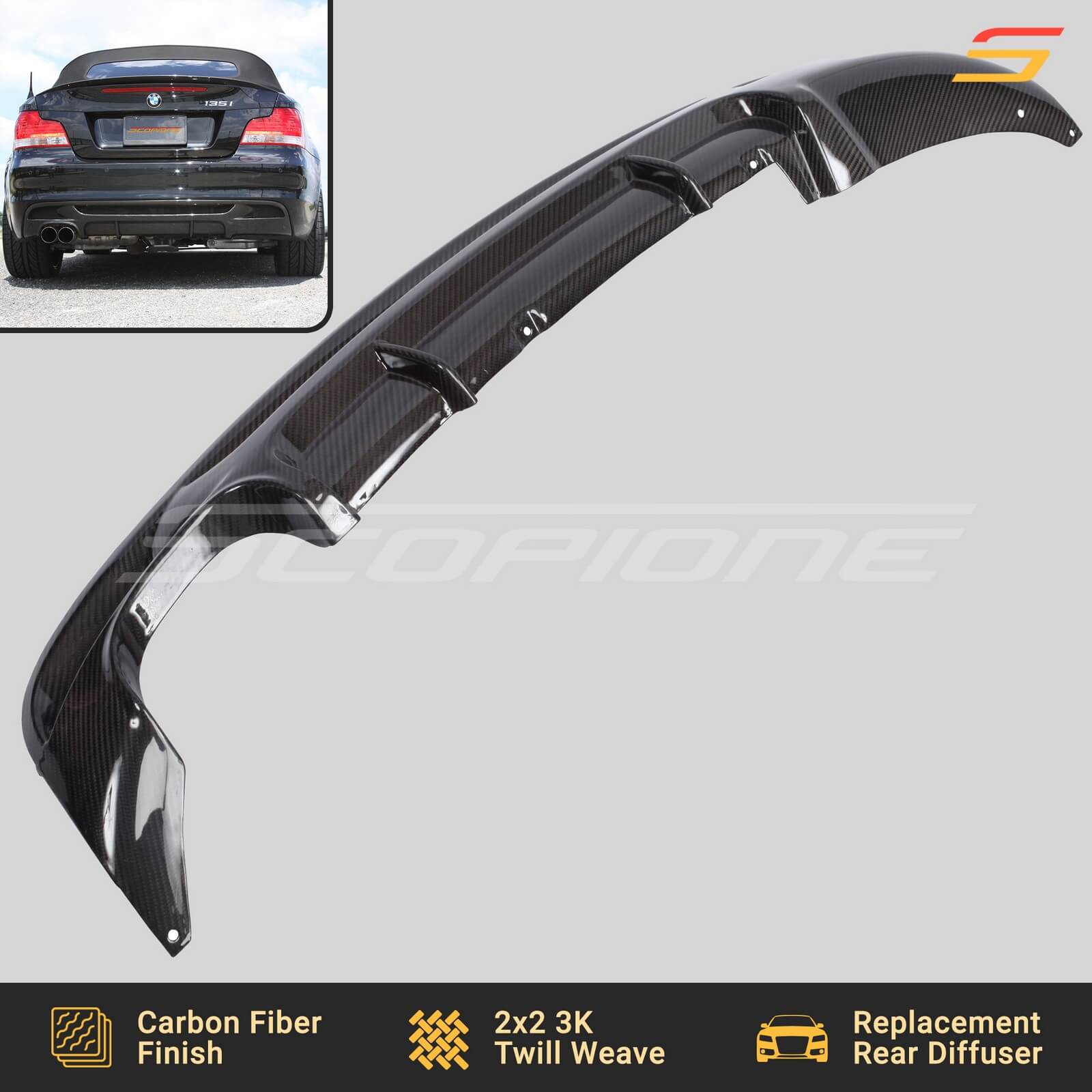 Scopione Carbon Fiber Rear M-Tech Bumper Diffuser for BMW 1 Series E82 E88