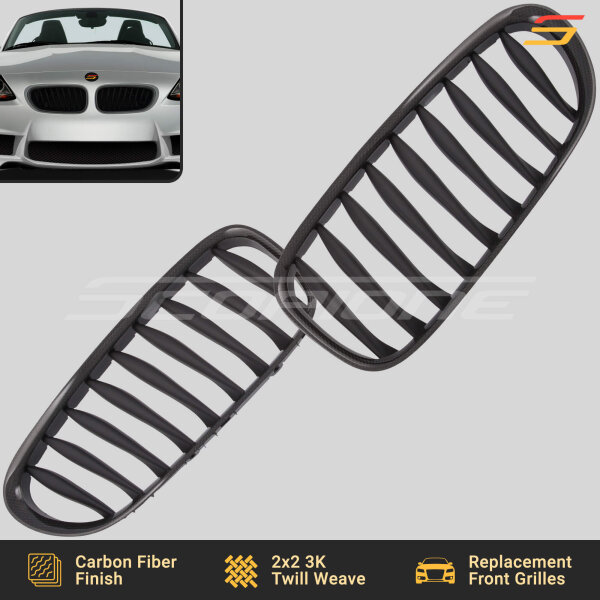 Flat Lay View of Scopione Carbon Fiber Kidney Grilles for BMW Z4 E85 E86