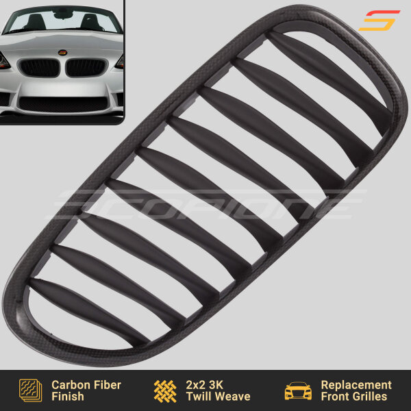 Close-Up of Carbon Fiber Weave on Scopione Kidney Grille for BMW Z4 E85 E86