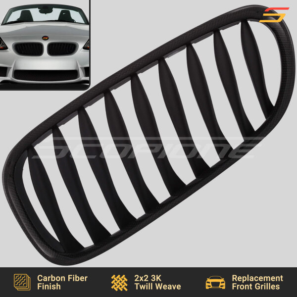 Front View of Scopione Carbon Fiber Kidney Grille for BMW Z4 E85 E86 Roadster Coupe
