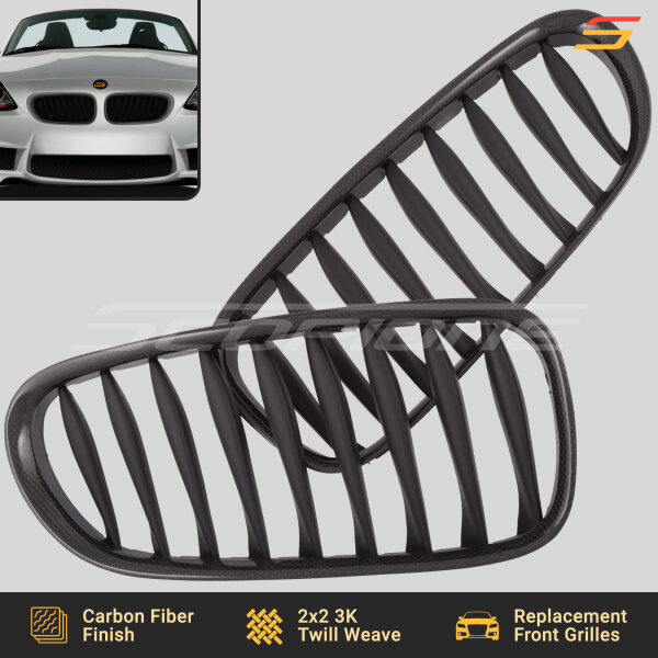 Angled View of Scopione Carbon Fiber Kidney Grilles for BMW Z4 E85 E86