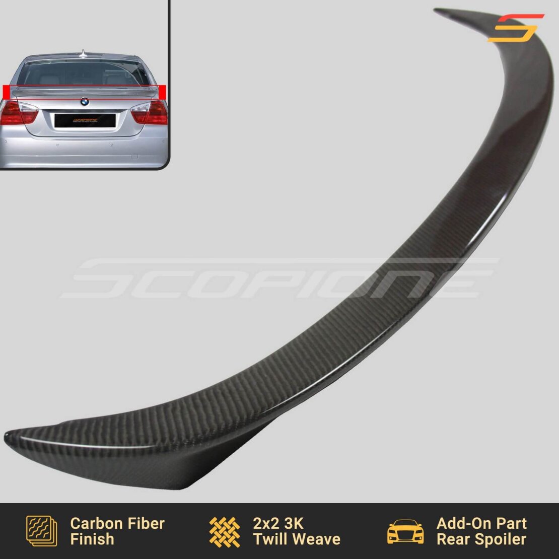 thumbnail image 2 of CS Style Carbon Fiber Trunk Spoiler For 2006-2011 BMW E90 3 Series & M3 Sedan 2 of 13
