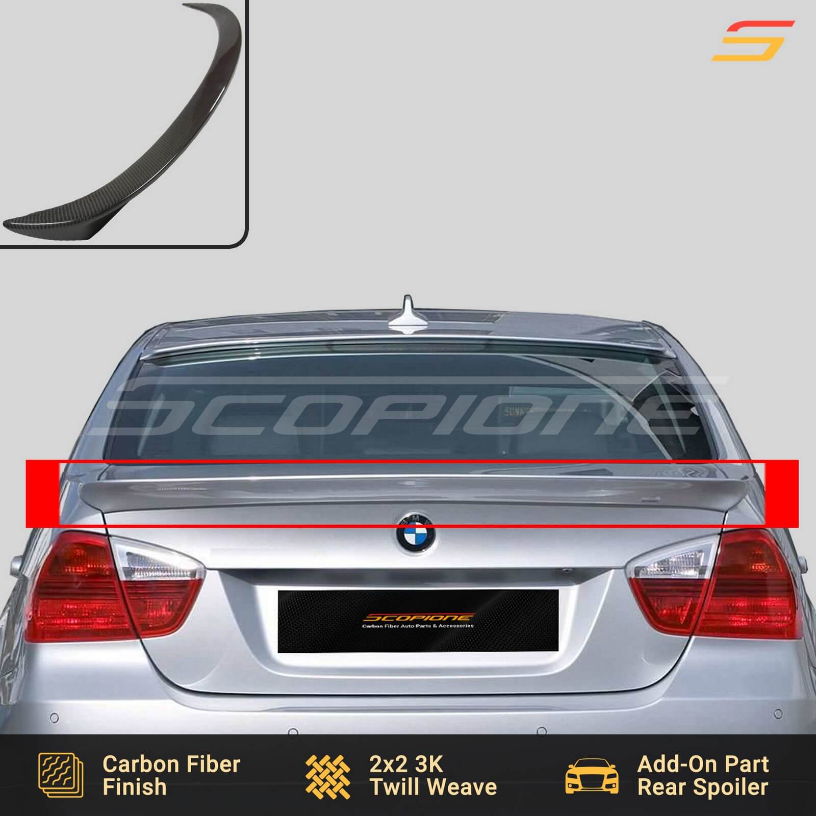 Scopione Carbon Fiber Rear SC1 Trunk Spoiler for BMW 3 Series E90