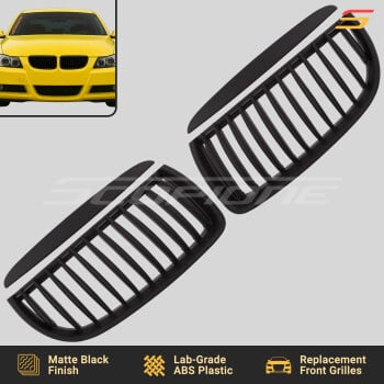 Scopione Matte Black Pre-LCI Kidney Grille Set with Hood Trim Strips for BMW 06-08 4dr 3 Series E90 E91