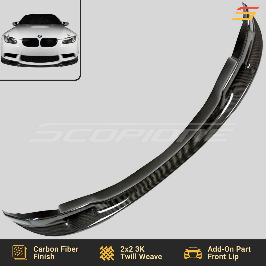 thumbnail image 2 of DTM Real Carbon Fiber Front Bumper Lip Kit For 08-13 BMW E90 E92 E93 M3 - STP-Style 2 of 5