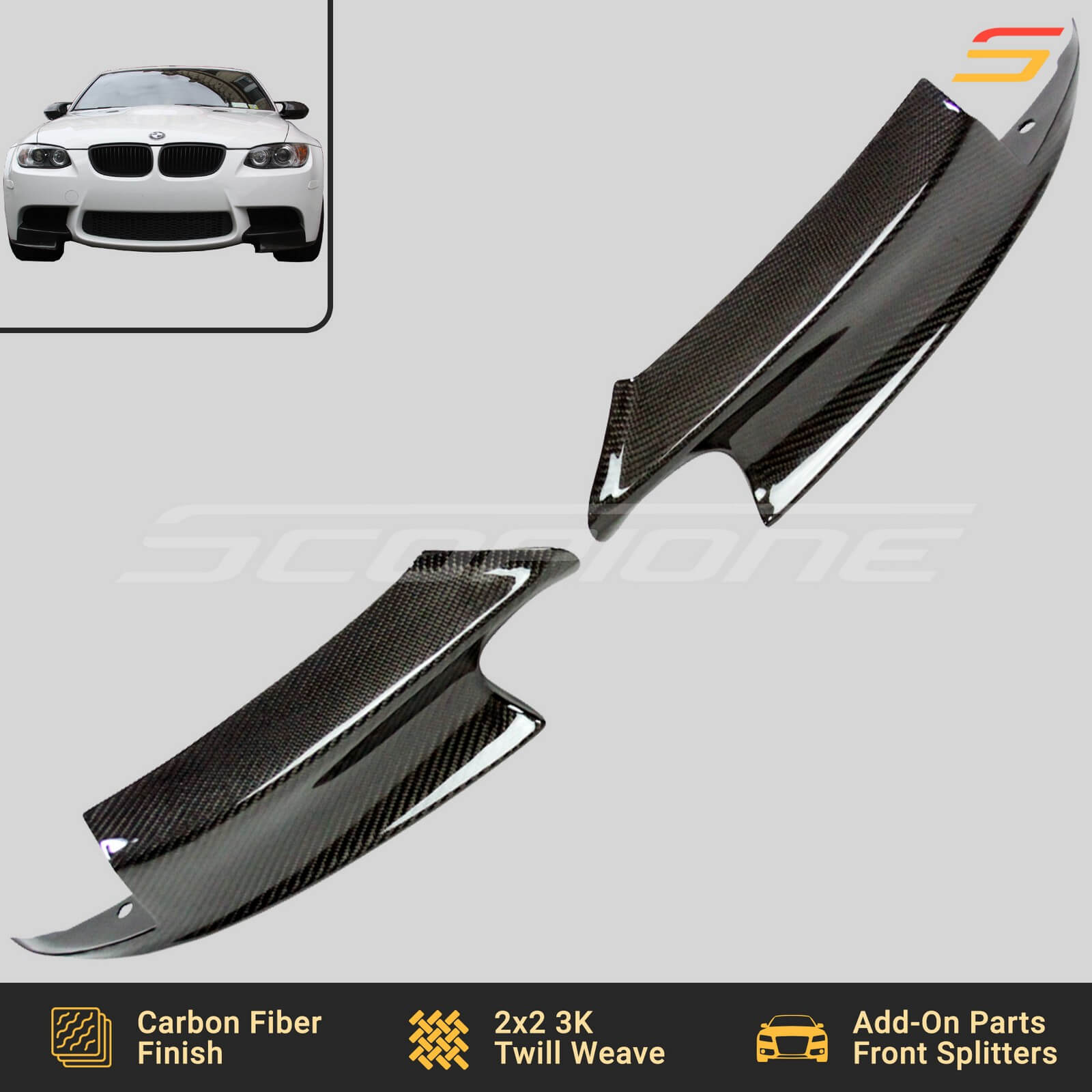Scopione Carbon Fiber Front Splitters for BMW 3 Series M3 E90 E92 E93