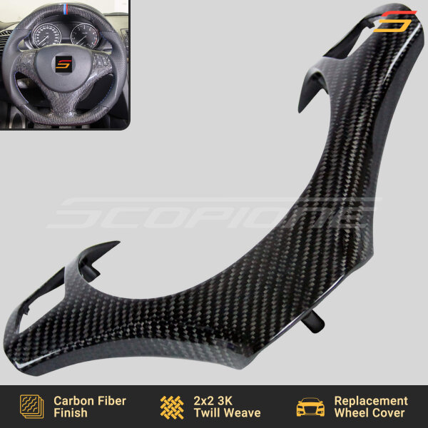 Close-up of Scopione Carbon Fiber Steering Trim for BMW E92 Interior