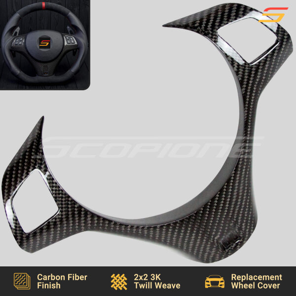 POV layout of Scopione carbon fiber lower steering wheel trim for BMW M3 and 1M