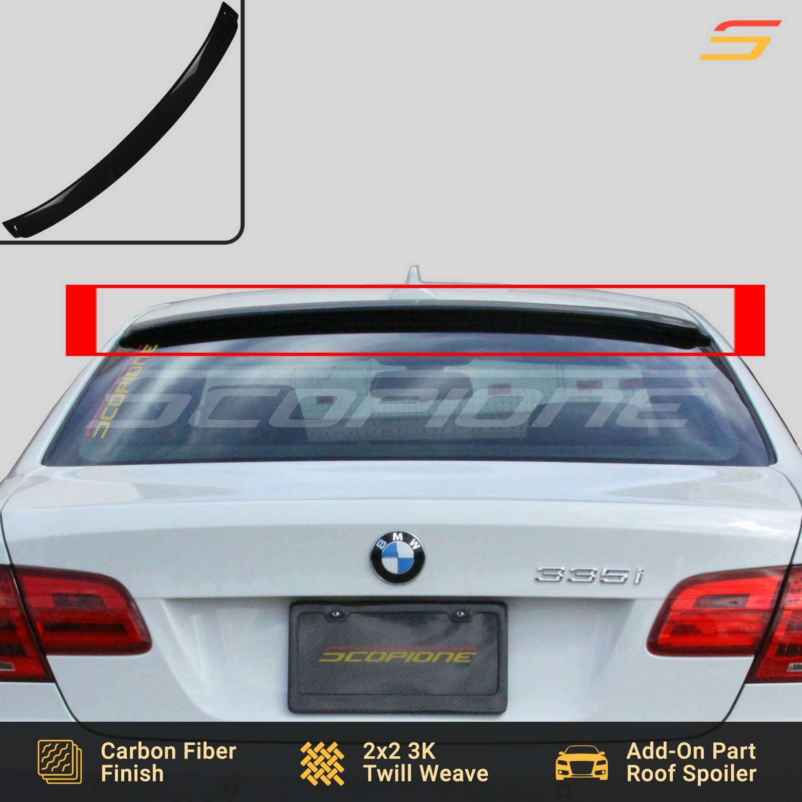 Scopione Carbon Fiber Rear Roof Spoiler for BMW 3 Series E92 Coupe