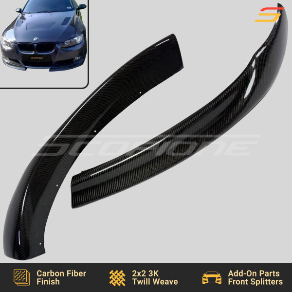 Front & Bottom View of Scopione Carbon Fiber CSL Style Front Splitters for BMW E92 E93 2-Door Base Model