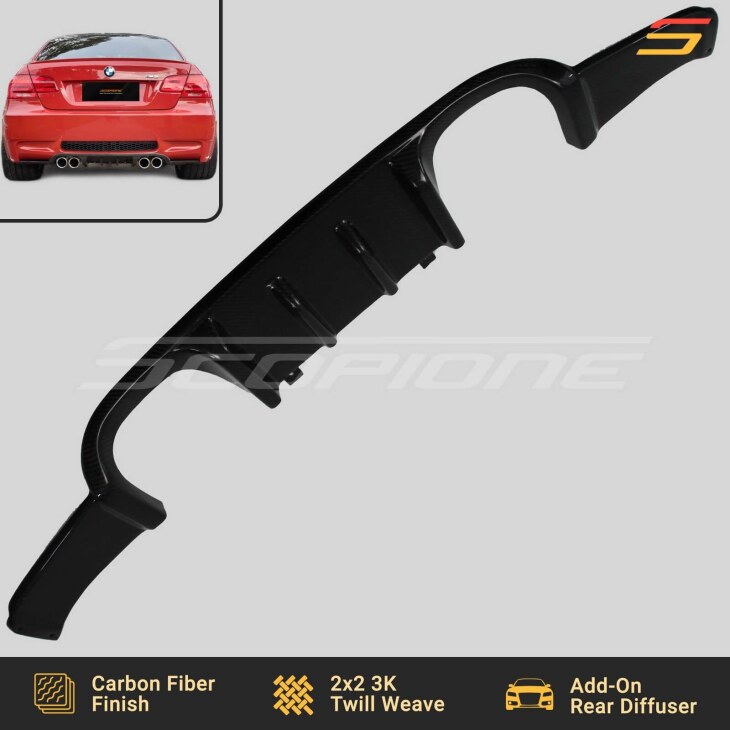 🏎️ Carbon Fiber Look V-STYLE Rear Bumper Diffuser – For 2008-2013 BMW M3 E92 E93 Coupe/Convertible – 3-Piece Performance
